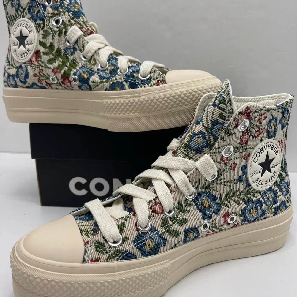 Converse WMNS Floral High-Top CTAS LIFT HI EGRET/NATURAL IVORY Platform Sneakers